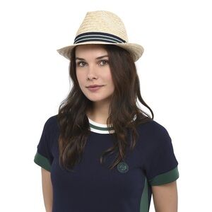 Classic Cream Fedora with Stripped Band - Roland Garros Made in Italy